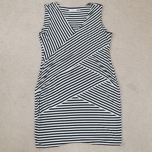CALVIN KLEIN Black & White Striped Dress Sz 14